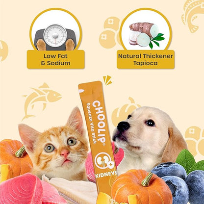 Choolip Squeeze Vita Stick Lickable Cat Treats & Dog Puree – 7-Count Kidney Support Tubes, Creamy Grain-Free Hydrating Puree, High-Protein Multivitamin Treats for Urinary & Kidney Health