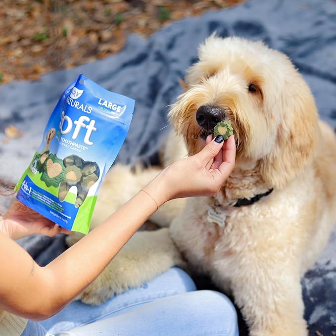 Ark Naturals Soft Brushless Toothpaste for Large Breeds, 18 oz Bag, Soft-Baked Dog Dental Chew with Toothpaste Center, Freshen Breath, Reduce Plaque & Tartar