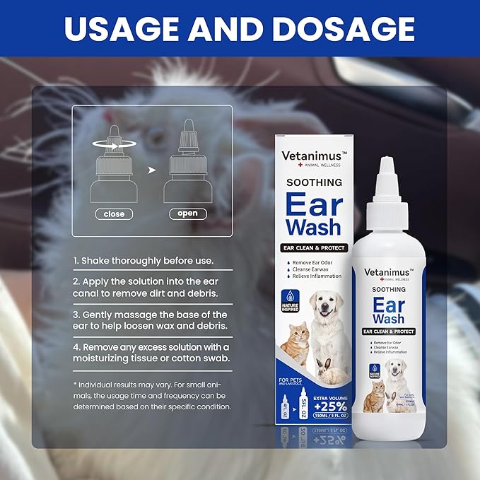 Ear Wash 150ml/5 fl.oz for Dogs, Cats and Livestock Ear Clean and Protect 1 Bottle