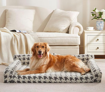 FURTIME Orthopedic Dog Beds Large Sized Dog, XL Washable Memory Foam Pet Couch Bed with Removable Washable Cover, Non-Slip Bottom with Bolster Sides, Grey