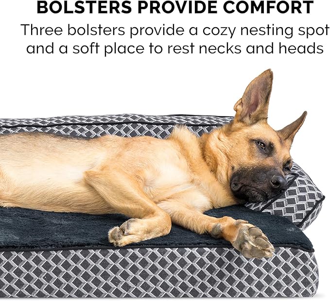 Furhaven Orthopedic Dog Bed for Medium/Small Dogs w/ Removable Bolsters & Washable Cover, For Dogs Up to 35 lbs - Plush & Woven Decor Comfy Couch Sofa - Diamond Gray, Medium