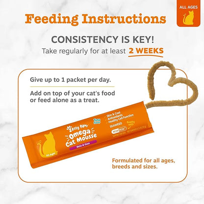 Zesty Paws Omega Cat Mousse Squeezable Cat Treats - with Seaweed, Omega Fatty Acids, Antioxidants Vitamins & Minerals - Skin & Coat Support for Cats - Tuna Fish Flavor - 18 Count