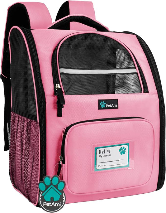 PetAmi Dog Backpack Carrier for Small Large Cat, Pet, Puppy, Ventilated Pet Hiking Backpack Travel Bag, Airline Approved Cat Backpack Carrier, Camping Biking Dog Bag Up to 18lbs Pet, Pink