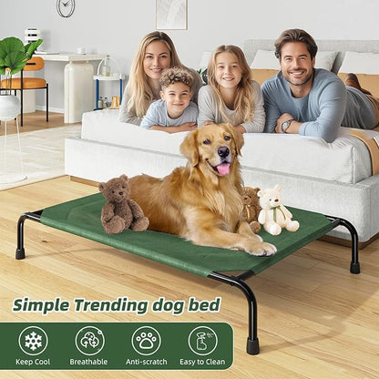 Simple Trending Raised Bed for Large Dog, Waterproof L Pet Cot, Breathable Big Bed Load 300lb, Green