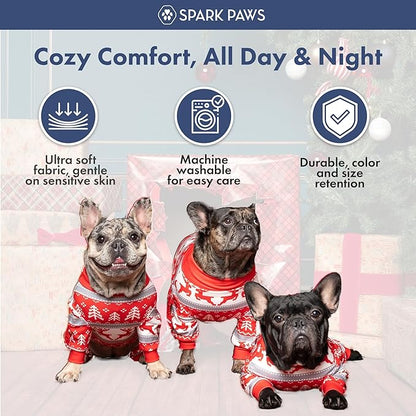 Spark Paws Dog Christmas Pajama, Dog Recovery Suit Male, Onesie, Ultra-Soft and 4-Way Stretch, for Small Medium and Large Breeds - Winter Wonderland - 2XL