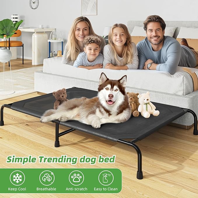 Simple Trending Raised Bed for Extra Large Dog, Waterproof XL Pet Cot, Breathable Big Bed Load 400lb, Black