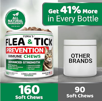 Flea Treatment for Cats - Flea and Tick Prevention for Cats - 160 Soft Treats - Natural Oral Supplement Pills for Kittens - All Breeds & Ages - Made in USA