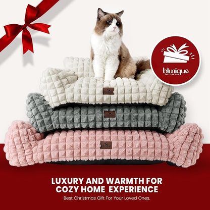 Cute Dog Couch Beds for Small/Medium Dogs/Cats, Washable Faux Rabbit Fur Pet Bed, Supportive Dog Bed with Removable Zipper Cover for Indoor Cats, 30 x 20 x10inch, Off White