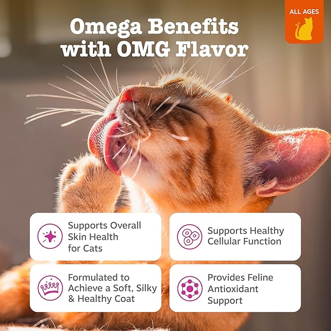 Zesty Paws Omega Cat Mousse Squeezable Cat Treats - with Seaweed, Omega Fatty Acids, Antioxidants Vitamins & Minerals - Skin & Coat Support for Cats - Tuna Fish Flavor - 18 Count