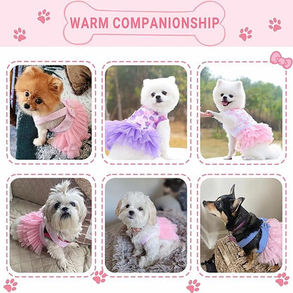 Dog Dresses, Fashion Pet Dog Clothes, Striped Mesh Puppy Dogs Princess Dresses (Purple/Pink(4pack), Medium)