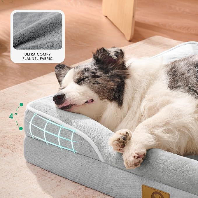 Homemate Dog Bed Medium Size Dog 28x23 inch with Orthopedic Foam Waterproof Outdoor Pet Cat Bed Sofa Supplies with Toy Dogs Crate Pad Couch with Removable Washable Cover & Non-Slip Botton Light Grey