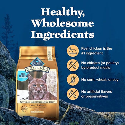 Blue Buffalo Wilderness Natural Adult Weight Management Dry Cat Food, High-Protein & Grain-Free Weight Control Formula, Chicken, 5-lb Bag