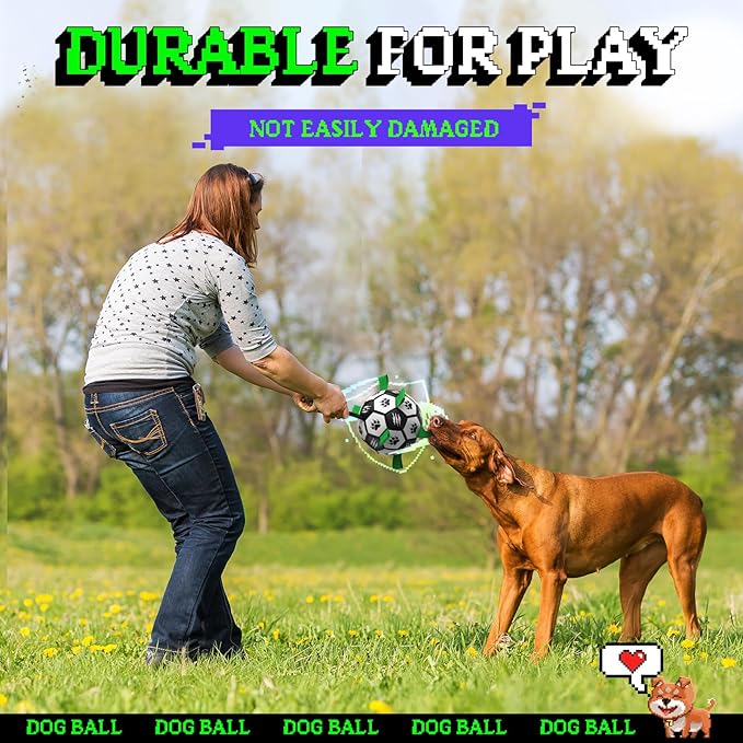 Diman Dog Soccer Ball with Straps, Dog Ball for Outdoor Fun, Birthday Gifts, Dogs Toys Balls for Small Medium Pet, Puppy Toys (Black, 6 Inch)