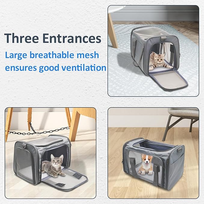 kathson Cat Carrier, Airline Approved Pet Pocket with Breathable Mesh Window Portable Hand Bag Soft Dog Travel Carrier Bag for Puppy Kitten Small Dogs (Grey)