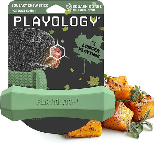 Playology Dog Toys | Durable Squeaky Chew Stick for Dogs | Jumbo Butternut Squash & Sage Scented Toy - Limited Edition Fall Collection | Easy to Clean and Made from Non Toxic Materials
