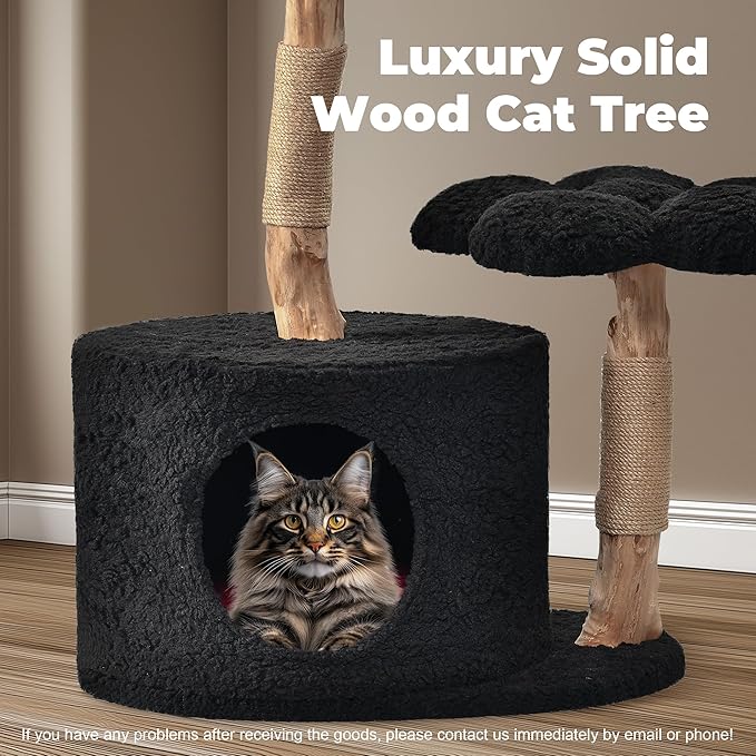Easyego Modern Cat Tree, Aesthetic Wood Cat Tree Tower for Large Cats, Luxury Cat Condo with Scratching Posts and Flower Platforms, Cat Furniture by Easyego，(Modern Black)