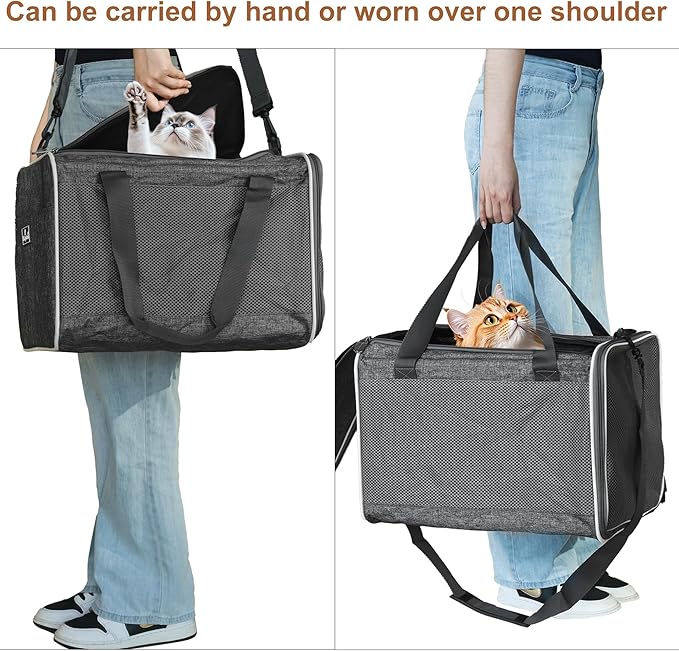 HiCaptain Cat Travel Carrier Bag with Litter Box, Portable Soft Cat Carrier Bag Lightweight Leak-Proof Collapsible Litter Box for Cats, Fits for Kitten up to 15 lb to Travel, Camping, Hiking, or Hotel