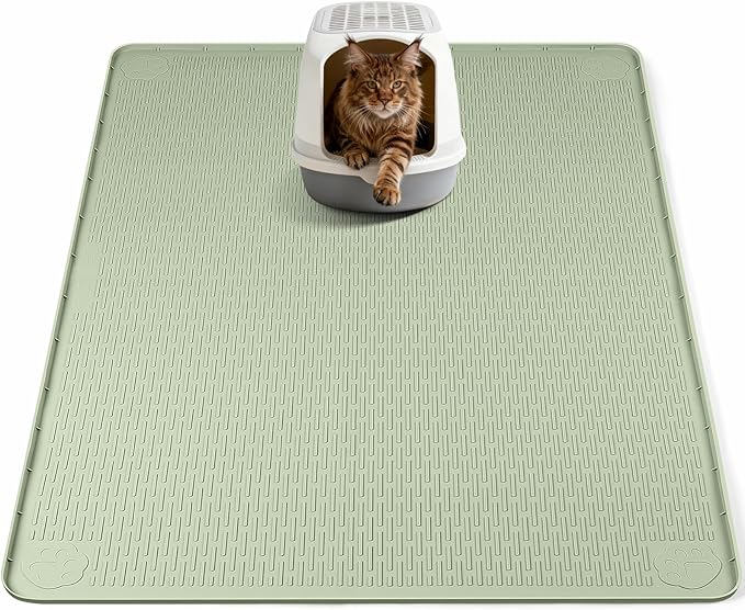 Cat Litter Mat, XL Extra Large 40" x 40" Silicone Mat Litter Trapping Mat for Scatter Control, Soft on Kitty Paws, Easy to Clean (Green)