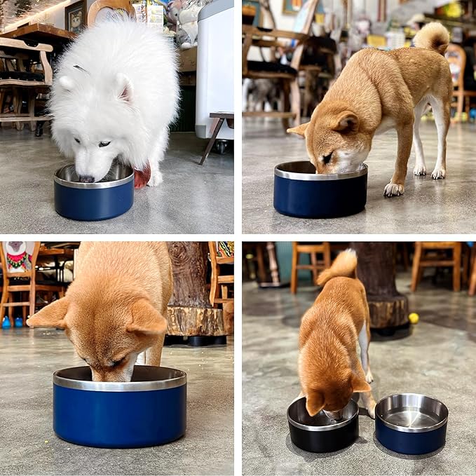 LIHONG Stainless Steel Dog Bowls for Small Medium Sized Dogs Non Slip,Insulated Dog Bowl,Pet Bowl for Food and Water,Rustproof(40oz,Blue)