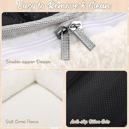 MCEAST Cat Window Perch with Cushion Bed Fluffy Blanket 4 Strong Suction Cups Hanging Window Shelf Easy to Install Solid Window Hammock for Small Medium Indoor Cats, Natural Wood Color