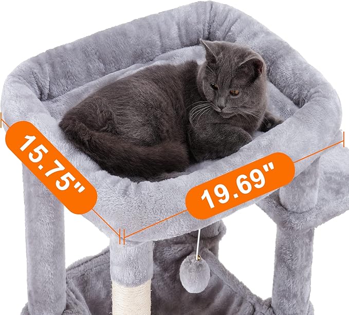 Heybly Cat Tree for Large Cats 20 lbs Heavy Duty,69 inches XXL Cat Tower for Indoor Cats,Multi-Level Furniture Condo with Big Padded Plush Perch,Cozy Basket HCT031W