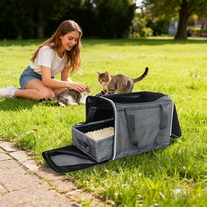 HiCaptain Cat Travel Carrier Bag with Litter Box, Portable Soft Cat Carrier Bag Lightweight Leak-Proof Collapsible Litter Box for Cats, Fits for Kitten up to 15 lb to Travel, Camping, Hiking, or Hotel