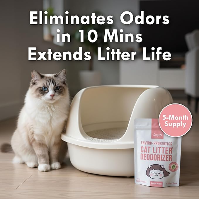 Lady N Fresh Woody Scent Cat Litter Deodorizer, Litter Box Odor Control Powder, Cation Odor Control with Probiotics, 15 Packets