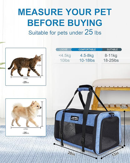 Soft-Sided Large Cat Carrier for 2 Cats, Spacious Foldable Pet Travel Carrier for Large Cats up to 25 Lbs, Double Cat Bag with Shoulder Strap, 20x13x13 Inch, Fits Maine Coon and Small Dogs, Blue
