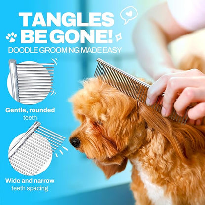 Dog Combs for Grooming Matting, Finishing Metal Comb For Dogs, Large Stainless Steel Doodle Grooming, Tackles Mat & Tangles for Poodles, Labradoodle, Cockapoo Pet Christmas Gifts