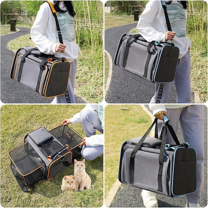 Expandable Travel Small Dog Cat Carrier(Large),Airline Approved Soft-Sided Pet Carrier with Removable Fleece Pad and Pockets for Cats/Puppy and Small Animals