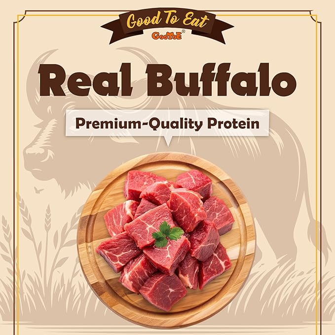 Gootoe Buffalo Dog Treats, Buffalo Bites Bone Shaped 8oz - Natural Low-Fat Chews for Training & Rewards, Limited Ingredient, Resealable Bag, Perfect for Small Dogs & Puppies