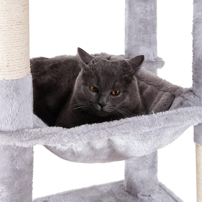 Heybly Cat Tree for Large Cats 20 lbs Heavy Duty,69 inches XXL Cat Tower for Indoor Cats,Multi-Level Furniture Condo with Big Padded Plush Perch,Cozy Basket HCT031W