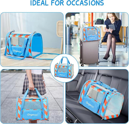BurgeonNest Cat Carrier, Dog Cat Carriers for Large Medium Cats Under 20 lbs, Soft Sided Pet Carrier, Collapsible Travel Carry Puppy Kitten Cat Carrier with Big Side Bag (Medium, Blue-Orange)