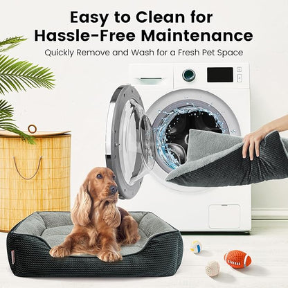 Miguel Dog Bed with Removable Cushion/Pillow for Medium Small Dogs, Washable Pet Bed with Side Easy to Wash Puppy Bed, Large Rectangle Cat Bed for Indoor Cat with Anti-Slip Bottom, Dark Gray 25 Inch