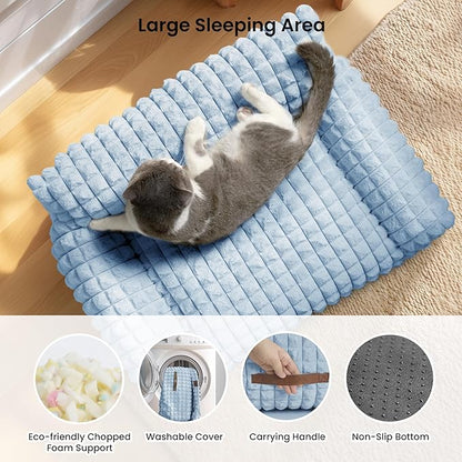 Cute Small & Medium Dog Couch Bed – Supportive & Fluffy Pet Sofa with Faux Rabbit Fur Washable Cover in 3D Diamond Pattern, 36" Light Blue