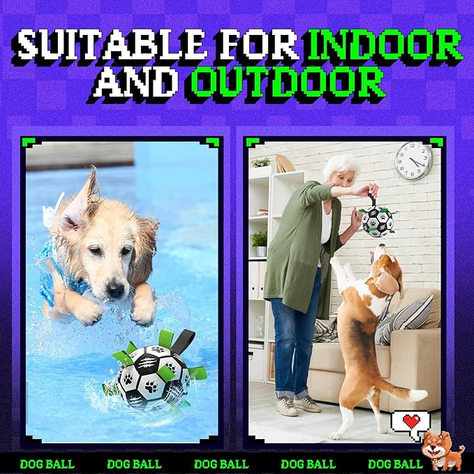 Diman Dog Soccer Ball with Straps, Dog Ball for Outdoor Fun, Birthday Gifts, Dogs Toys Balls for Small Medium Pet, Puppy Toys (Black, 6 Inch)