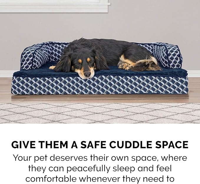 Furhaven Orthopedic Dog Bed for Large Dogs w/ Removable Bolsters & Washable Cover, For Dogs Up to 125 lbs - Plush & Woven Decor Comfy Couch Sofa - Diamond Blue, Jumbo Plus/XXL