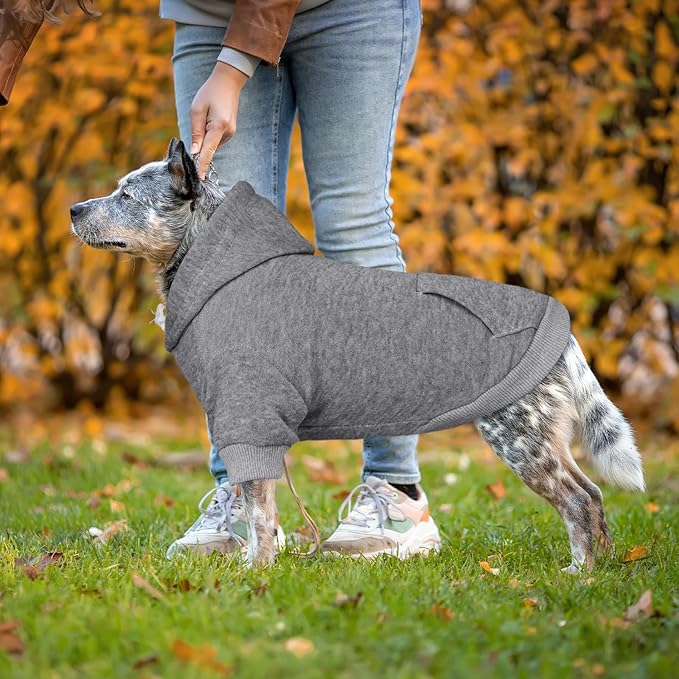 Dog Sweaters for Large Dogs,Dog Hoodie Sweater Solid Soft Brushed Fleece Pet Clothes Hoodie Sweatshirt with Pocket(Grey-XL)