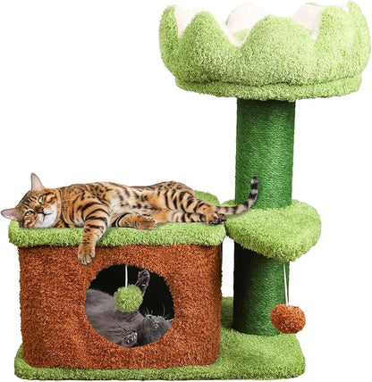 Zamaya Cat Tree for Indoor Cats, 25.9” Tall Cat Tower with Scratching Post, Condo & Window Perch, Stable Design for Adult Cats, Green