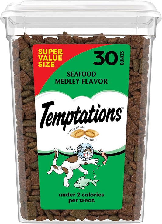 Temptations Classic Crunchy and Soft Cat Treats, Seafood Medley Flavor, 30 oz. Tub