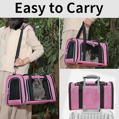 Soft-Sided Cat/Dog/Pet Carrier, Collapsible Pets Travel Carriers for Big Cats/Small Dogs with Shoulder Strap & Removable Mat, Mesh Puppy Carry Bag, Up to 16 Lbs, TSA Airline Approved (Pink)