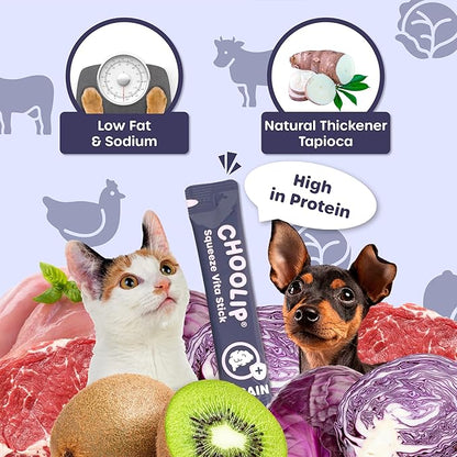 Choolip Squeeze Vita Stick Lickable Cat Treats & Dog Puree – 7-Count Brain Support Tubes, Creamy Grain-Free High-Protein Puree with DHA, Omega 3 & Vitamin B12 for Memory & Cognitive Health