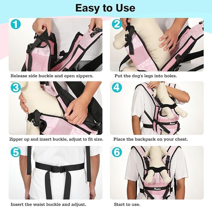 Pawaboo Pet Dog Front Carrier Backpacks, Legs Out Pet Carrier Backpack, Adjustable Easy-fit Dog Chest Carriers for Small Medium Dogs Hands Free for Travel Hiking Cycling Camping, S, Pink Daisy