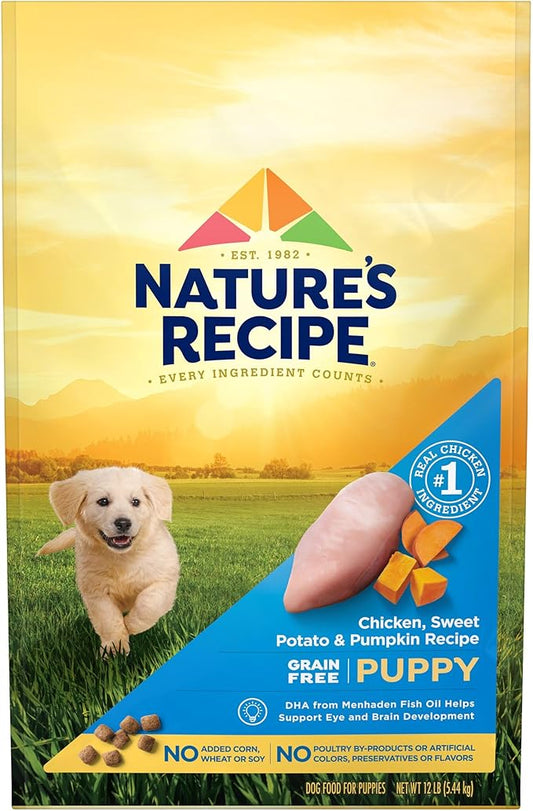 Nature′s Recipe Grain Free Puppy Chicken, Sweet Potato & Pumpkin Recipe Dry Dog Food, 12 lb. Bag