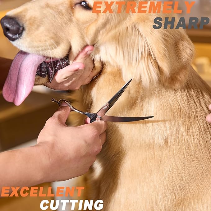 High-end Professional Dog Grooming Curved Scissors Pet Curved Shears 7.5 Inches Extremely Very Sharp Made Of Stainless Steel Alloy By Hand For Dog Cat Groomer
