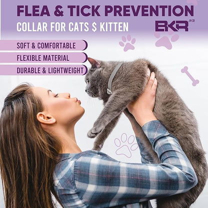 Cat Flea Collar 2 Pack 8-Month Protection Waterproof Natural Flea Collar for Cats Safe and Effective Includes Flea Comb and Tick Removal Tool Adjustable Size for All Cats & Kitten