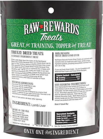 Northwest Naturals Raw Rewards Freeze-Dried Treats - Pork Liver (3 oz) & Lamb Liver (3 oz) Treats for Dogs & Cats - Healthy, 1 Ingredient, Human Grade Ingredients, All Natural