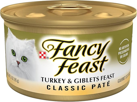 Purina Fancy Feast Pate Turkey and Giblets Feast Classic Grain Free Wet Cat Food Pate - (Pack of 24) 3 oz. Cans