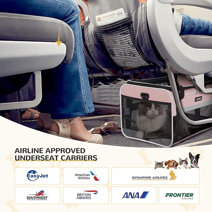 Lekereise Top-Expandable Pet Carrier - TSA Airline Approved Soft Sided Underseat Up to 12lbs Travel Carriers for Small Cats and Dogs with Locking Safety Zippers Anti-Scratch Mesh