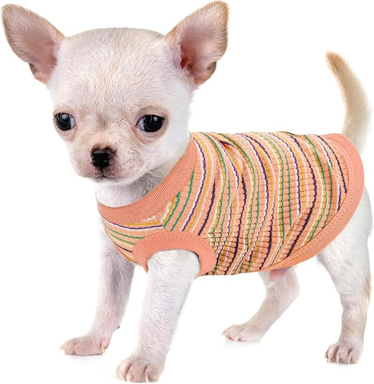 Elevate Your Pet's Comfort and Fashion: Premium 100% Cotton Rib Dog Shirt Vest for Small Breeds Like Chihuahuas, Yorkies, and Puppies .Year-Round Style with Tank-Style Puppy Attire Orange Small